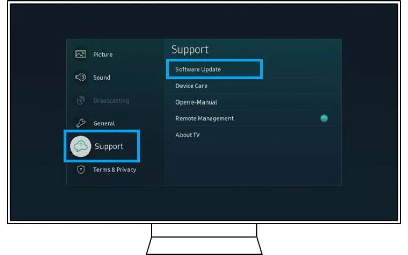 Chọn cập nhật phần mềm trong mục Support
